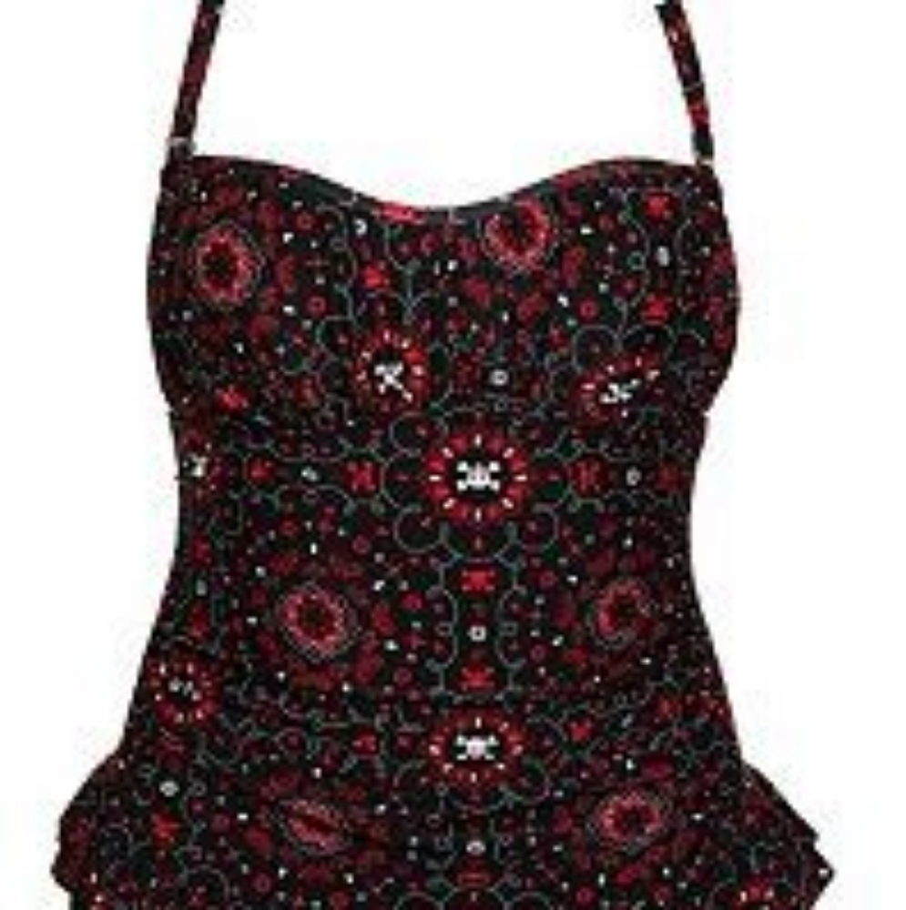 Retro Chic Torrid swim Blk Bandana Print One pice